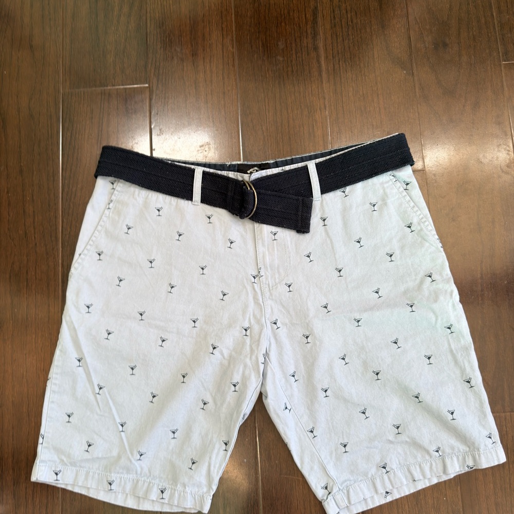 Blue Shorts with Black Belt and Martini Glass Print